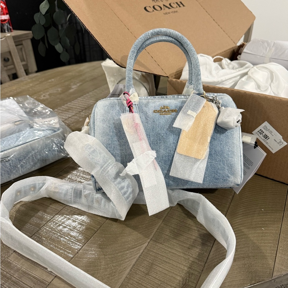 Coach Rowan (Medium) Satchel Bag In Loved Denim With Charms CDY74 - Picture 5 of 6